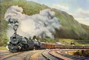 Expresso de Nova Iorque para Chicago, de "The Wonder Book of Railways" de Harry Golding (impressão) de School English