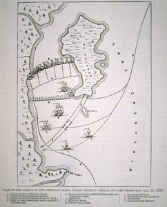 Plano da derrota da frota americana no Lago Champlain (litho) de School English