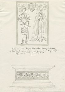 Igreja Sandon - Tumba de Hugh Erdeswicke e Cecilia [Bassett]: desenho a bico de pena, nd [ 18º séc.] (Desenho) de School English