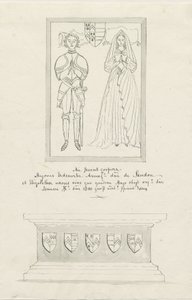 Igreja Sandon - Tumba de Hugh Erdeswicke e Elizabeth [Harcourt]: desenho a lápis e tinta, nd [ de School English