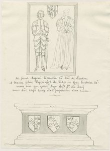 Igreja Sandon - Túmulo de Hugh Erdeswicke e Maria [Legh]: caneta e desenho de lavagem, nd [?18 cent] (desenho) de School English