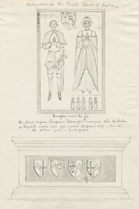 Igreja Sandon - Túmulo de Sampson Erdeswicke e Elizabeth [Grey]: desenho a tinta e caneta, nd [?18 cent] (desenho) de School English