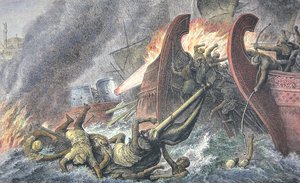Navios Destruídos pelo Fogo Grego (cor litho) de School English