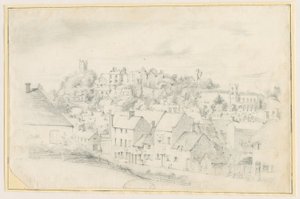 Tutbury - Cidade, Igreja e Castelo: desenho a lápis, sd [ 19º cent] (desenho) de School English