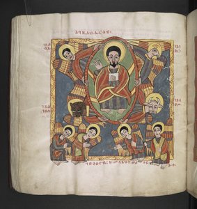 Ou. 481, f.110v Deus Pai, rodeado pelos Querubins e anjos adoradores. Octateuco, Evangelhos e obras eclesiásticas. Um manuscrito etíope. Final do século XVII
