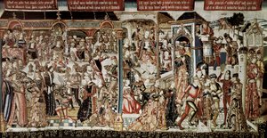 "A festa do Rei Assuero". Livro de Ester : O rei Assuero (Xerxes I) deu aos grandes homens do seu reino uma esplêndida festa que durou vários dias. No sétimo dia, ordenou que a rainha Vasti, vestida com as suas mais belas roupas, viesse e se apresentasse