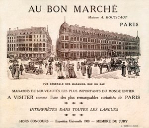 Anúncio de "Au Bon Marche" na Rue du Bad, Paris (impressão) de School French