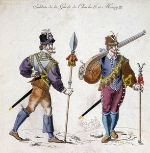 Fantasias de soldados da guarda de Carlos IX (1550-1574) e de Henrique III (1574-1589). de School French