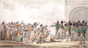 Distribuição de Assignats, Revolução Francesa (gravura a cores) de School French