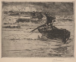 Pescadores fugindo da tempestade (água-forte) de School French