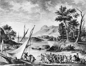 Revolução Francesa: Prisão dos embaixadores franceses Charles Louis Huguet de Semonville (1759-1839) e Hugues Bernard Maret (1763-1839) em Novate, a 25 de Julho de 1793. Gravura e desenho por Duplessi - Bertaux. Paris, Biblioteca do Instituto de História d de School French