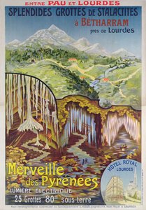 Cartaz publicitário das Grutas de Betharram, Maravilhas dos Pirinéus, entre Pau e Lourdes, c.1900 (cor litho) de School French