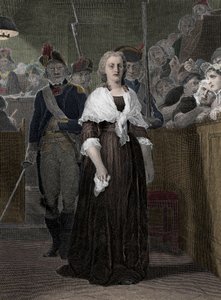 Rainha Maria Antonieta (1755-1793) Condenada pelo Tribunal Revolucionário em outubro de 1793" (Rainha da França Maria Antonieta (1755-1793) durante seu julgamento na corte revolucionária, outubro de 1793)