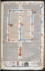 Royal 10 E. IV, f.145 Uma cena de baixo-de-página de um homem visitando um padeiro, dos 