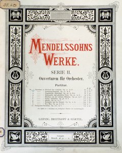 Capa da partitura "Ouverture Op. 10 para orquestra" de Felix Mendelssohn (cor litho) de School German