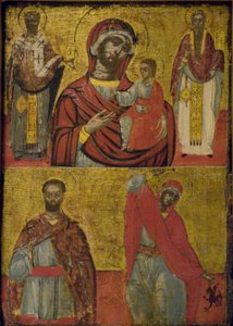 Madonna, Criança, E Santos (tempera sobre painel de madeira)