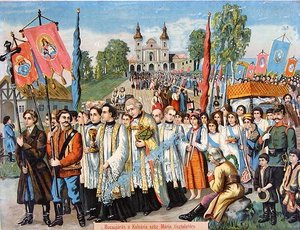 Peregrinação em honra da Virgem Maria (cor litho)