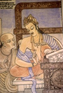 Chankaya e o rei Chandragupta (aguarela e guache) de School Indian