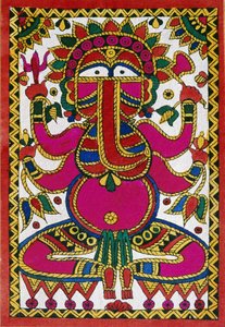 Ganesh, deus com cabeça de elefante (óleo sobre tecido) de School Indian