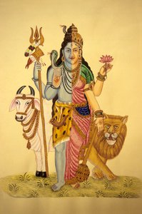 Deus Shiva em Ardnarees Wear Roop, pintura em miniatura sobre papel de School Indian