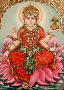 Deusa Lakshmi Laxmi Pintura em miniatura sobre marfim de School Indian