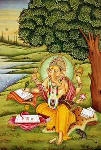 Lord Ganesh Ganpati Pintura em miniatura sobre papel de School Indian