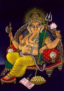 Senhor Ganesha Ganpati Pintura sobre veludo de School Indian