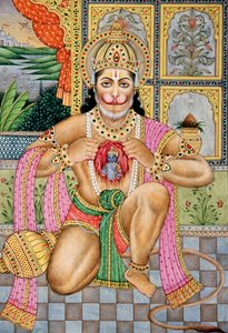 Senhor Hanuman Pintura em miniatura sobre papel