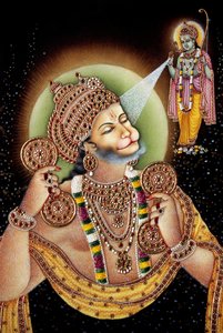 Senhor Hanuman e Rama Pintura em miniatura sobre papel de School Indian