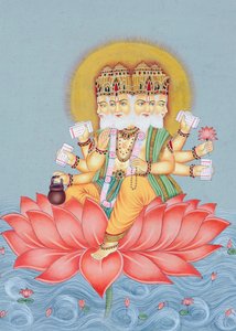 Pintura em miniatura do Deus Brahma de School Indian