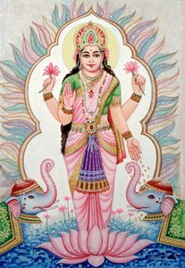 Pintura em miniatura da Deusa Laxmi, Índia de School Indian