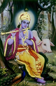 Pintura em miniatura do Senhor Krishna, Índia de School Indian