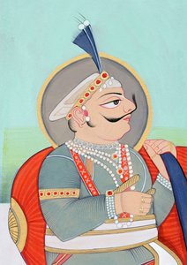 Pintura em miniatura do marajá Prithviraj Chauhan Ajmer de School Indian