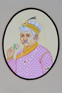 Pintura em miniatura do Imperador Mughal Akbar de School Indian