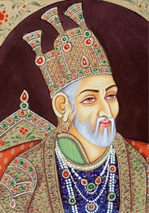 Pintura em miniatura do Imperador Mughal Bahadur Shah Zafar de School Indian