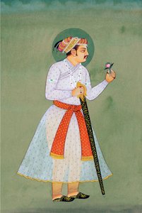 Pintura em miniatura do Imperador Mughal Jahangir de School Indian