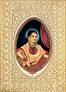 Pintura em miniatura de Mumtaz Mahal sobre marfim de School Indian