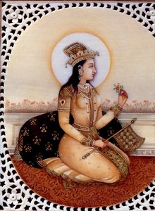 Pintura em miniatura sobre marfim da Princesa Mumtaz Mahal, esposa do Imperador Mughal Shah Jahan de School Indian