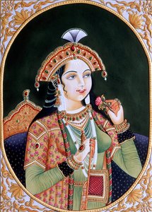 Pintura em miniatura sobre papel da Princesa Mumtaz Mahal, esposa do Imperador Mughal Shah Jahan de School Indian