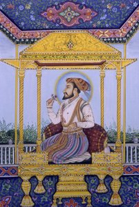 Pintura em miniatura do Imperador Mughal Shah Jahan de School Indian