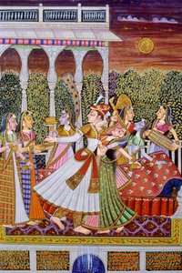 Pintura em miniatura de rei e rainha Mughal de School Indian