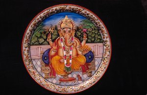 Pintura de Ganesh Ganpati Deus em placa de mármore de School Indian