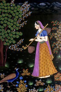 Pintura sobre papel, Senhora a apreciar música, Índia de School Indian