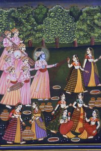 Imagem de Krishna a jogar Holi com Gopies (Nalkdwral Pichwai Chool), Índia de School Indian