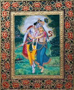 Radha Krishna Pintura em miniatura sobre papel de School Indian