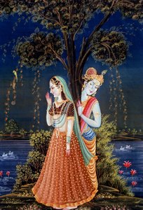 Quadros em miniatura de Radha Krishna de School Indian