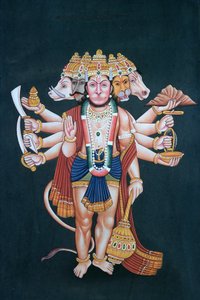 Shri Panchmukhi Hanuman (guache e aguarela sobre papel) de School Indian