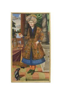Um homem em traje persa, artista desconhecido, período Safávida (óleo sobre tela) de School Iranian
