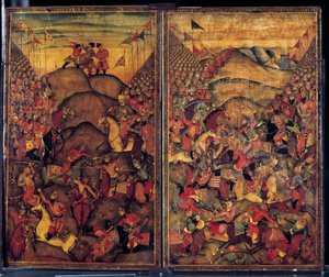 Cena de batalha. Pintura do século XVII de origem Indo-Iraniana. Museu de Artes Decorativas de Paris. de School Iranian