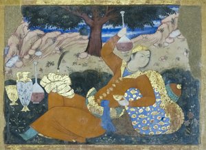 Fresco no palácio Chehel Sotoun, Esfahan, Irão de School Iranian